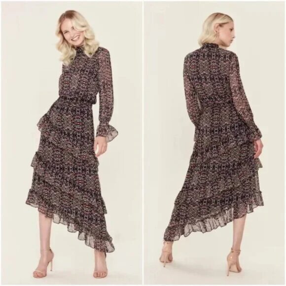Misa Los Angeles Dresses & Skirts - MISA LOS ANGELES Rania Asymmetrical Tiered Ruffle‎ Dress Floral Smocked Fairy